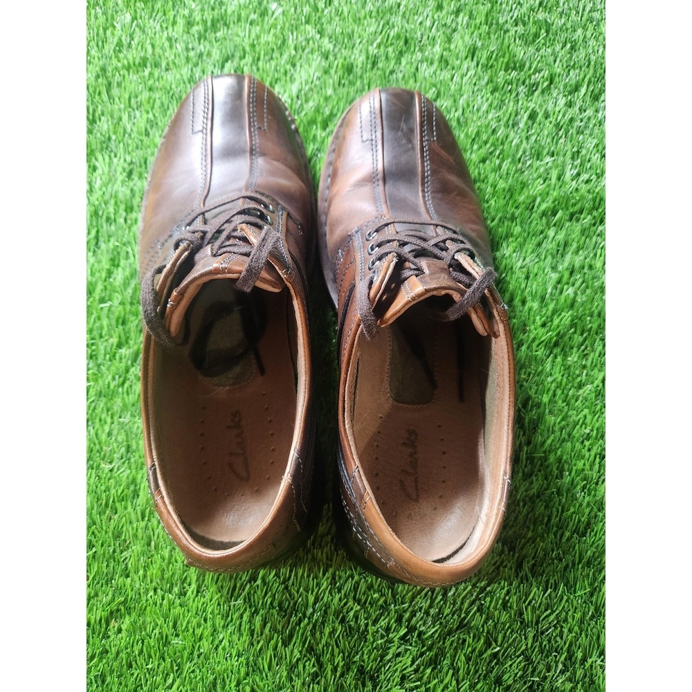 Clarks Shoes Mens Size 11 Brown Leather Lace Up Casual Comfort Sneakers 70852 - Picture 6 of 10